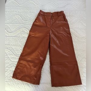 Brown pleather wide leg crop